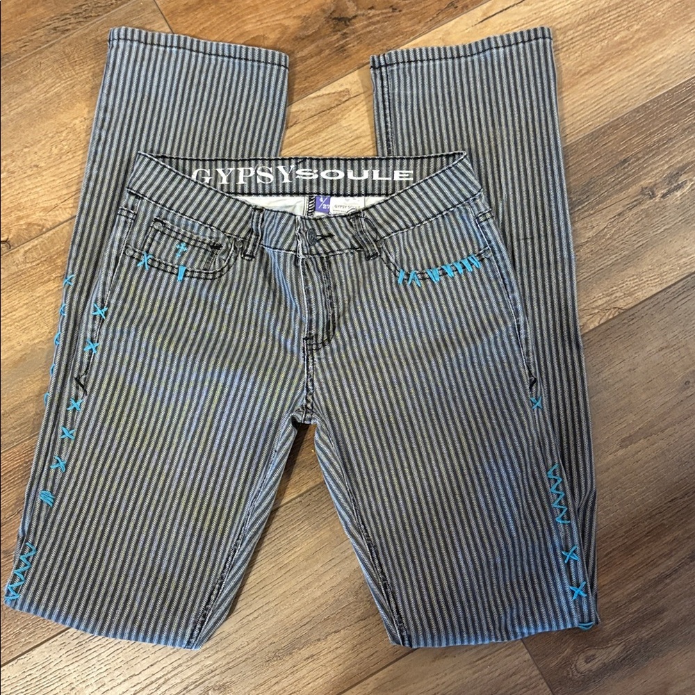 Gypsy Soule “Jailbird” Striped Flare Jeans